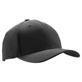 Black perforated baseball cap with curved brim and snap-back closure