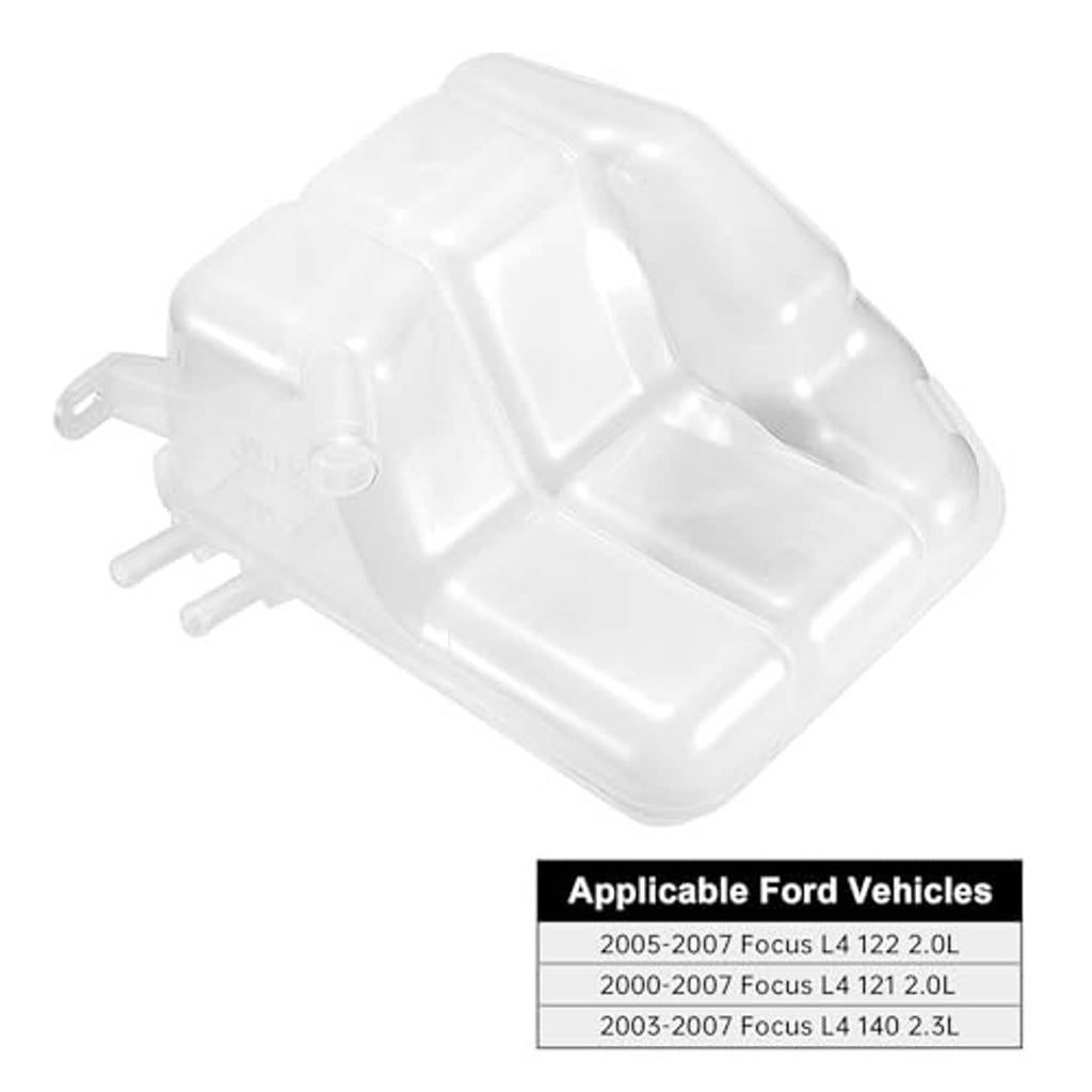 White coolant reservoir tank replacement with black cap; applicable Ford vehicles list