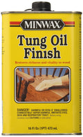 Minwax tung oil wood finish can, yellow metal 16 fl oz with black lid