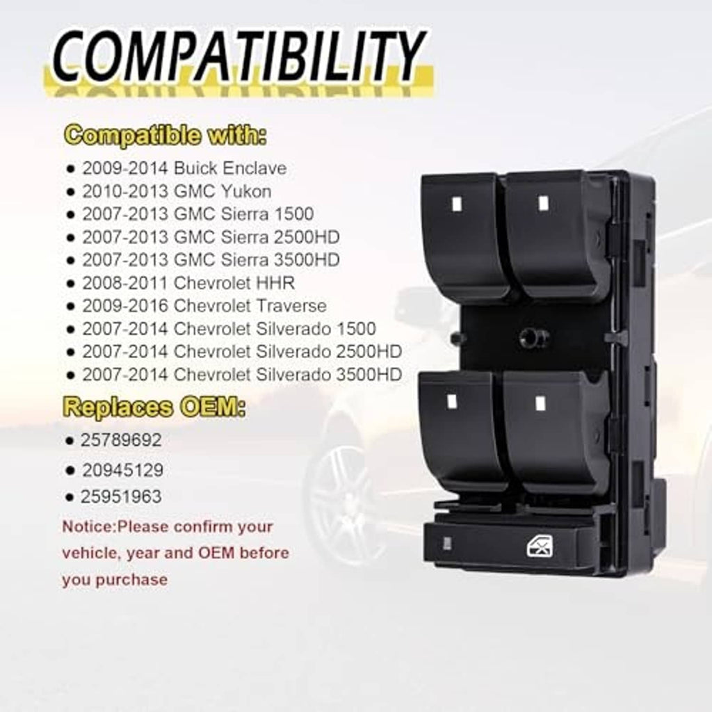Black driver-side power window switch module with rocker buttons
