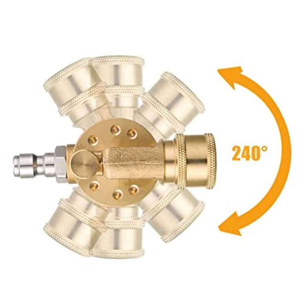 Brass pivoting coupler with multi-port design, rotation adjustment shown