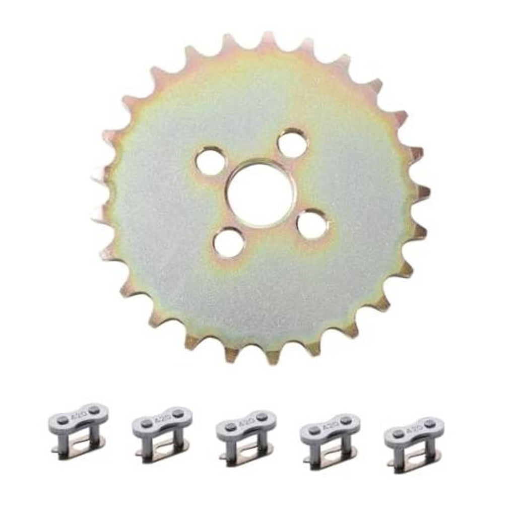 25-tooth 420 front sprocket replacement with mounting holes, rainbow zinc finish