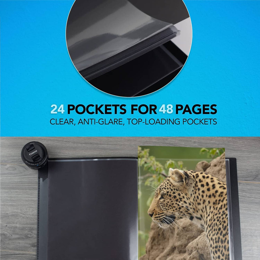 Itoya art portfolio showing pocket pages with a photo insert