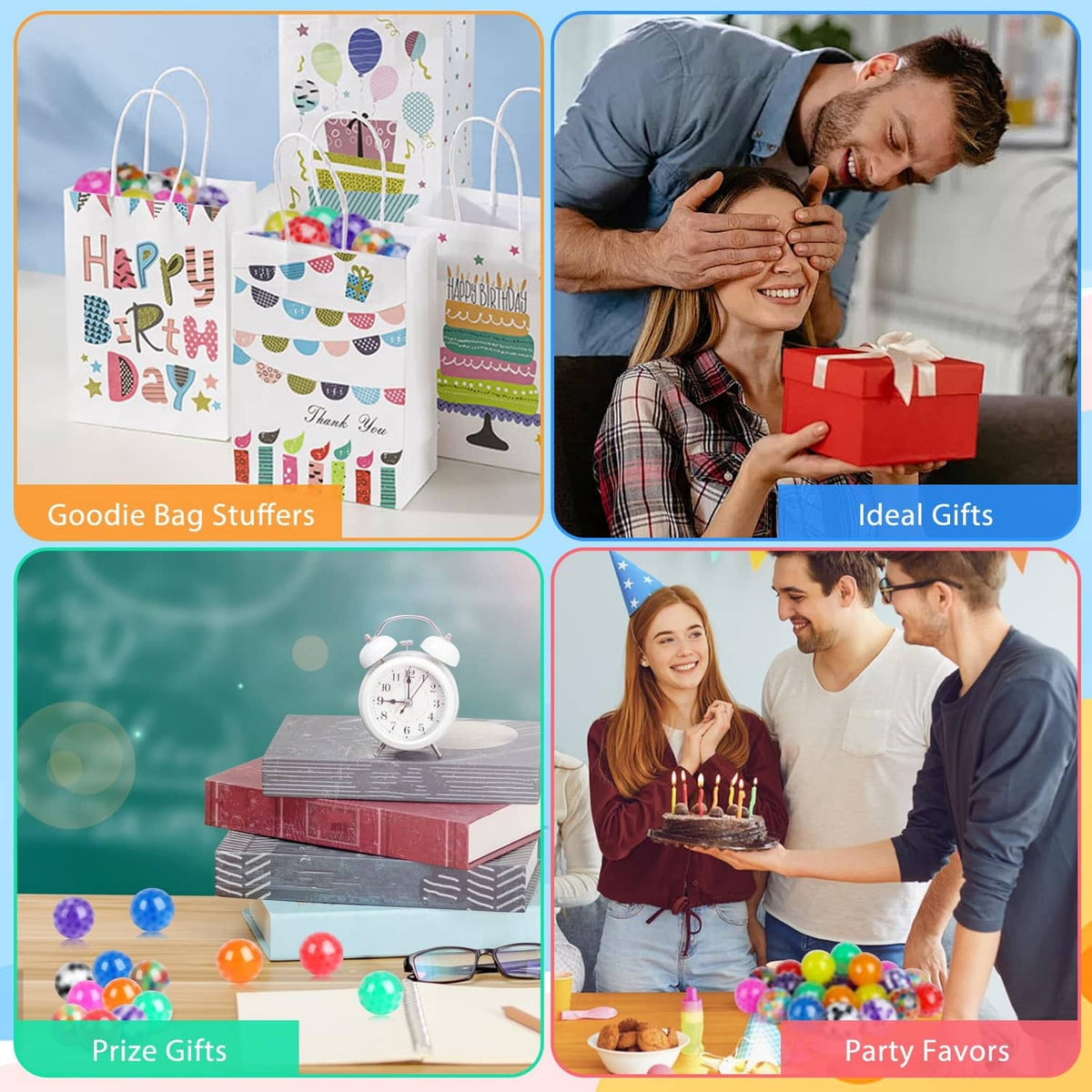 Squishy stress balls used as party favors and gift stuffer items