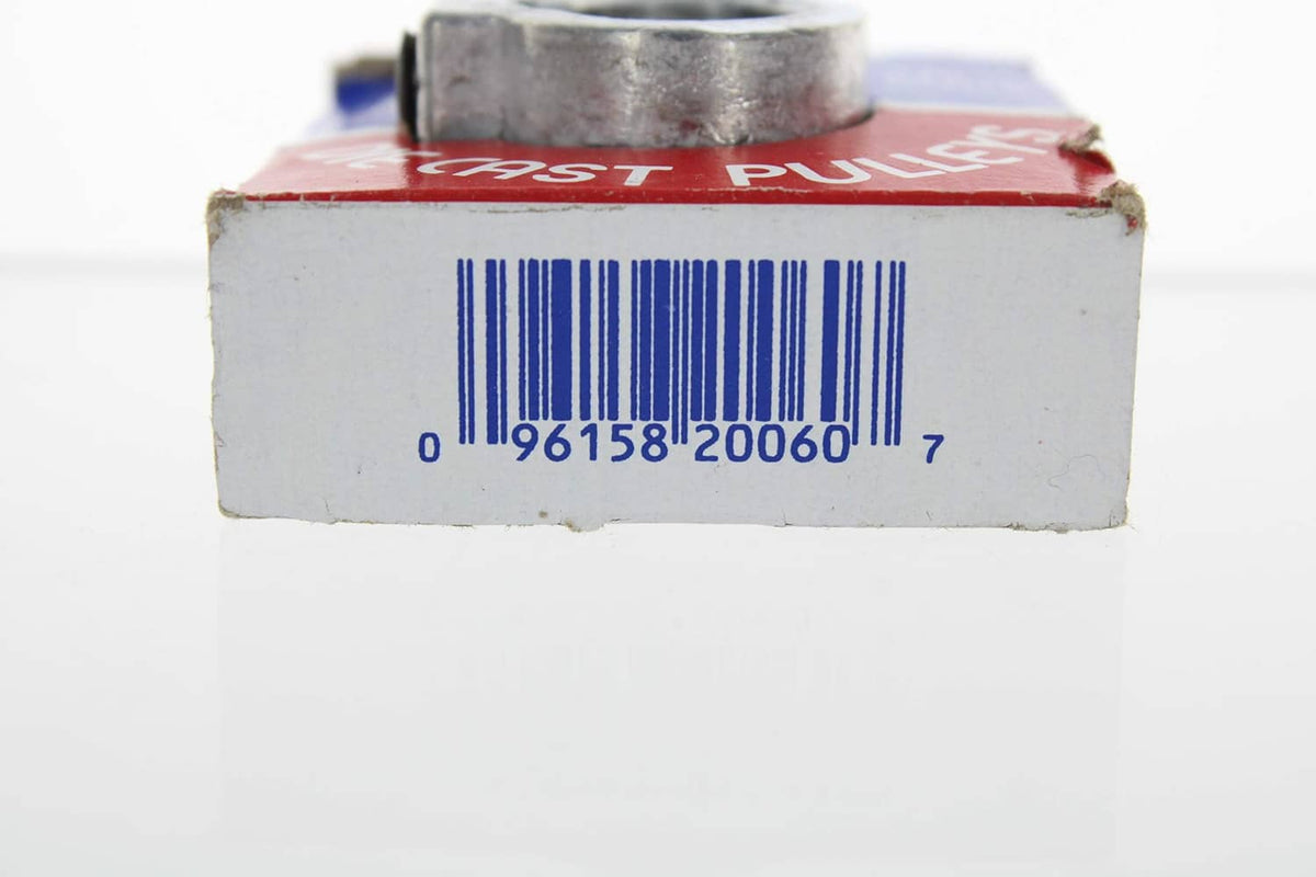 Pulley box end with UPC barcode and Chicago branding