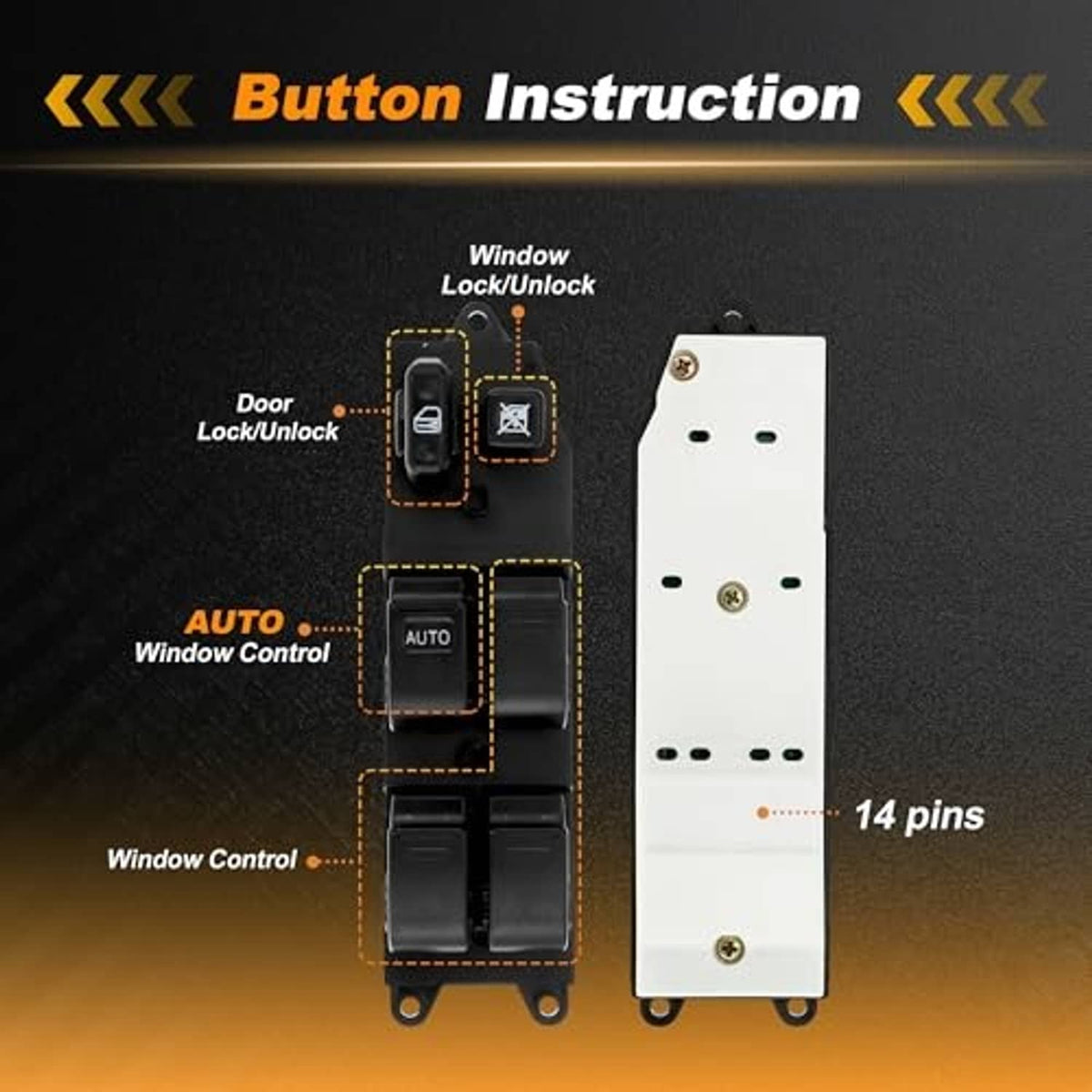 Power window switch button instruction diagram with AUTO and lock/unlock controls
