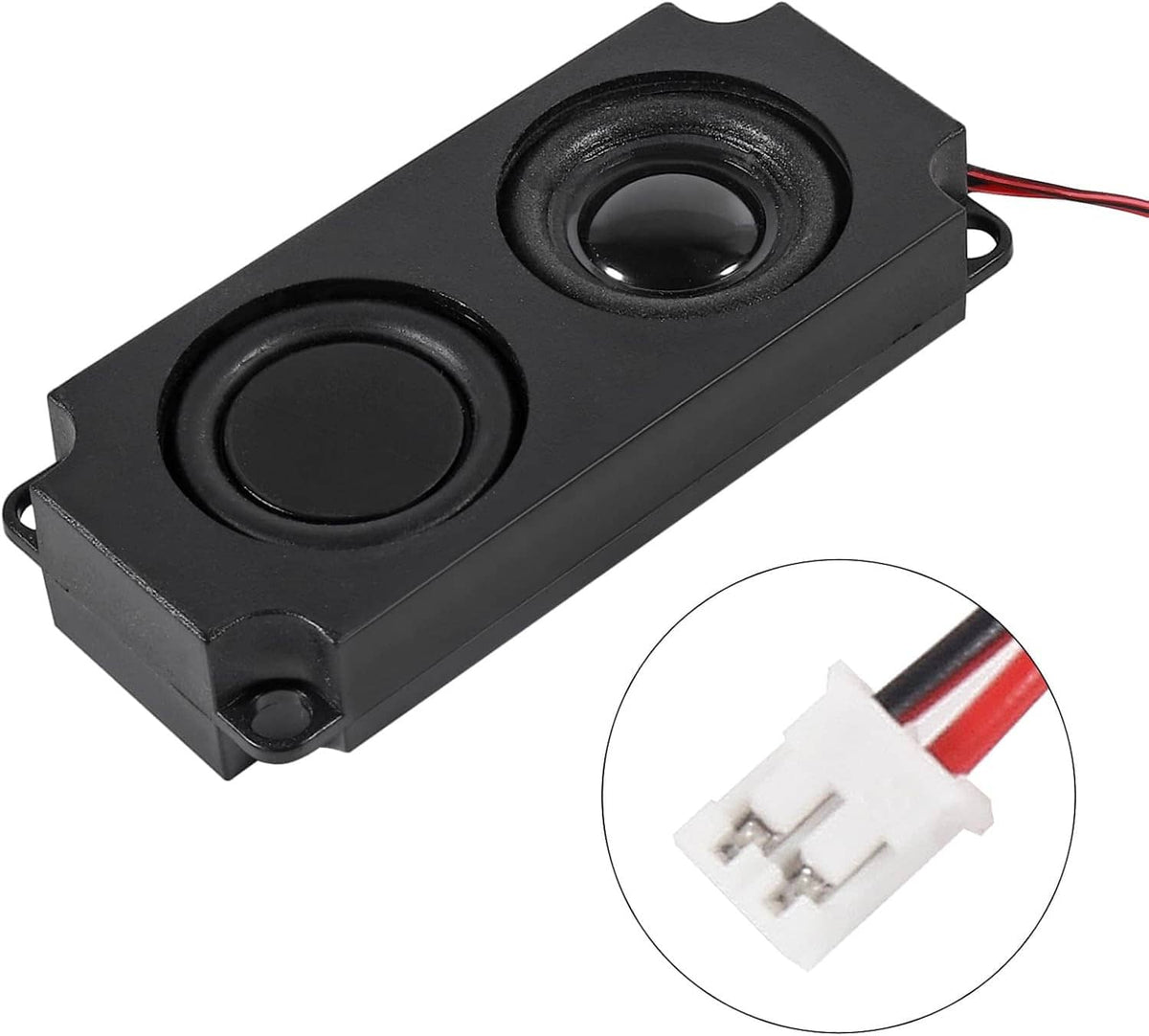 Black dual mini speaker module with wiring and connector detail