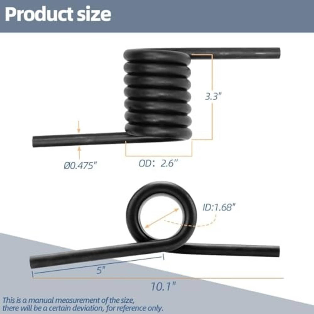 Black coil spring with circular loops and two straight rods on size diagram