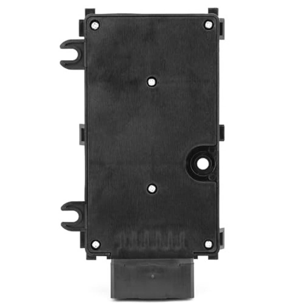 Black power seat switch back panel with mounting holes and connector housing