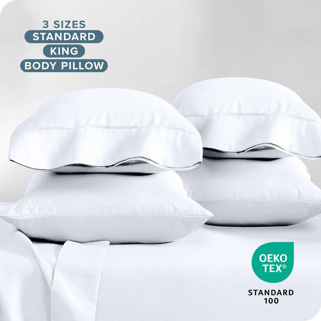White standard pillowcase set with envelope closure and Oeko-Tex certified label
