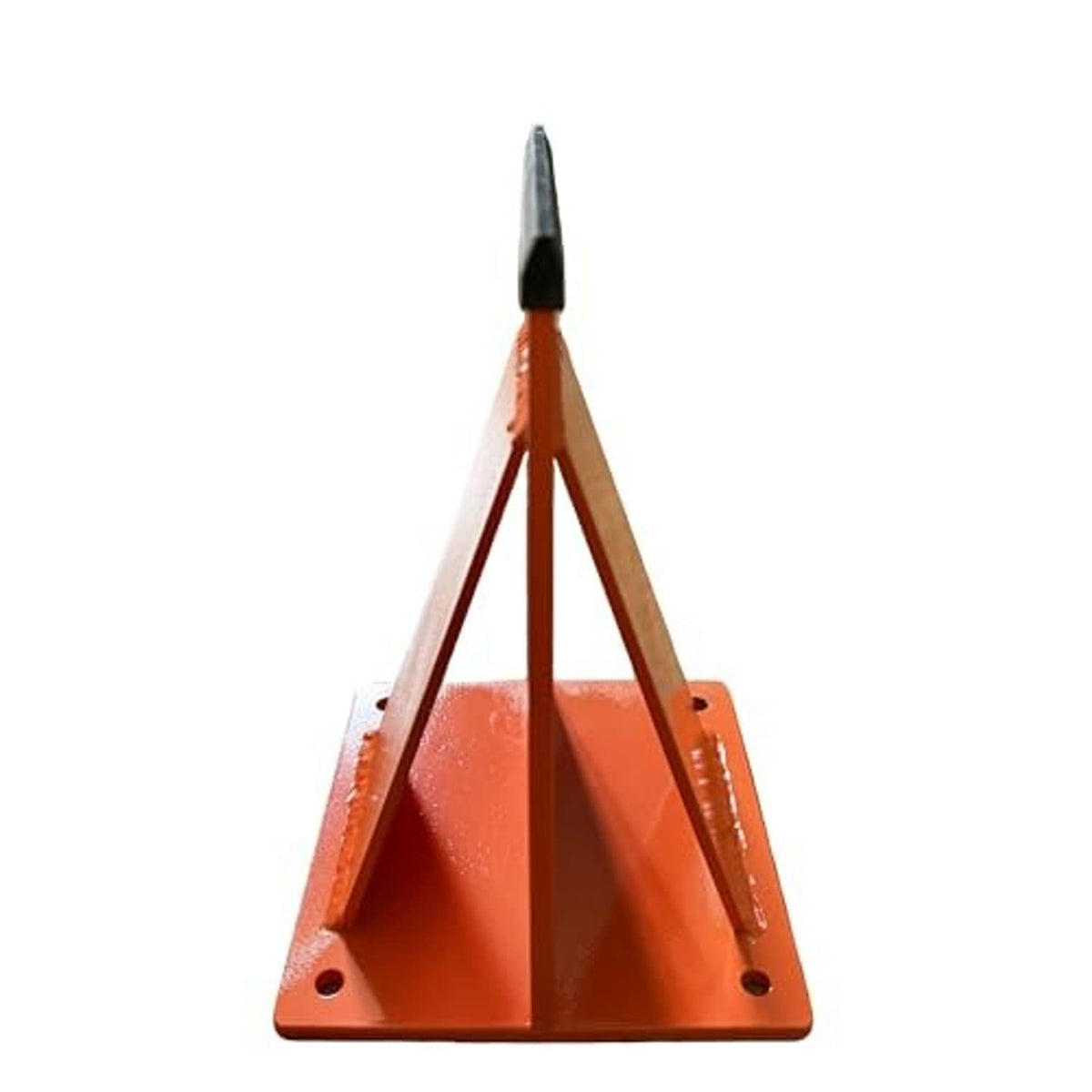 Orange log splitter stand with triangular base and black top handle