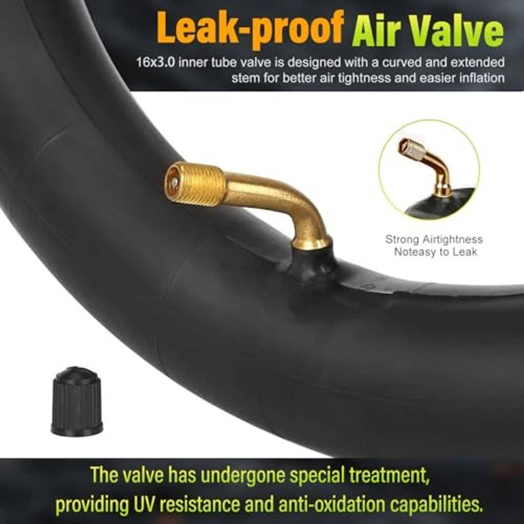 Black inner tube with leak-proof bent valve stem and Schrader fitting