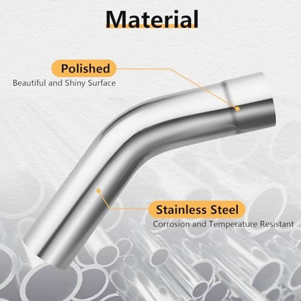 Stainless steel 45-degree exhaust elbow with polished shiny surface, corrosion resistant