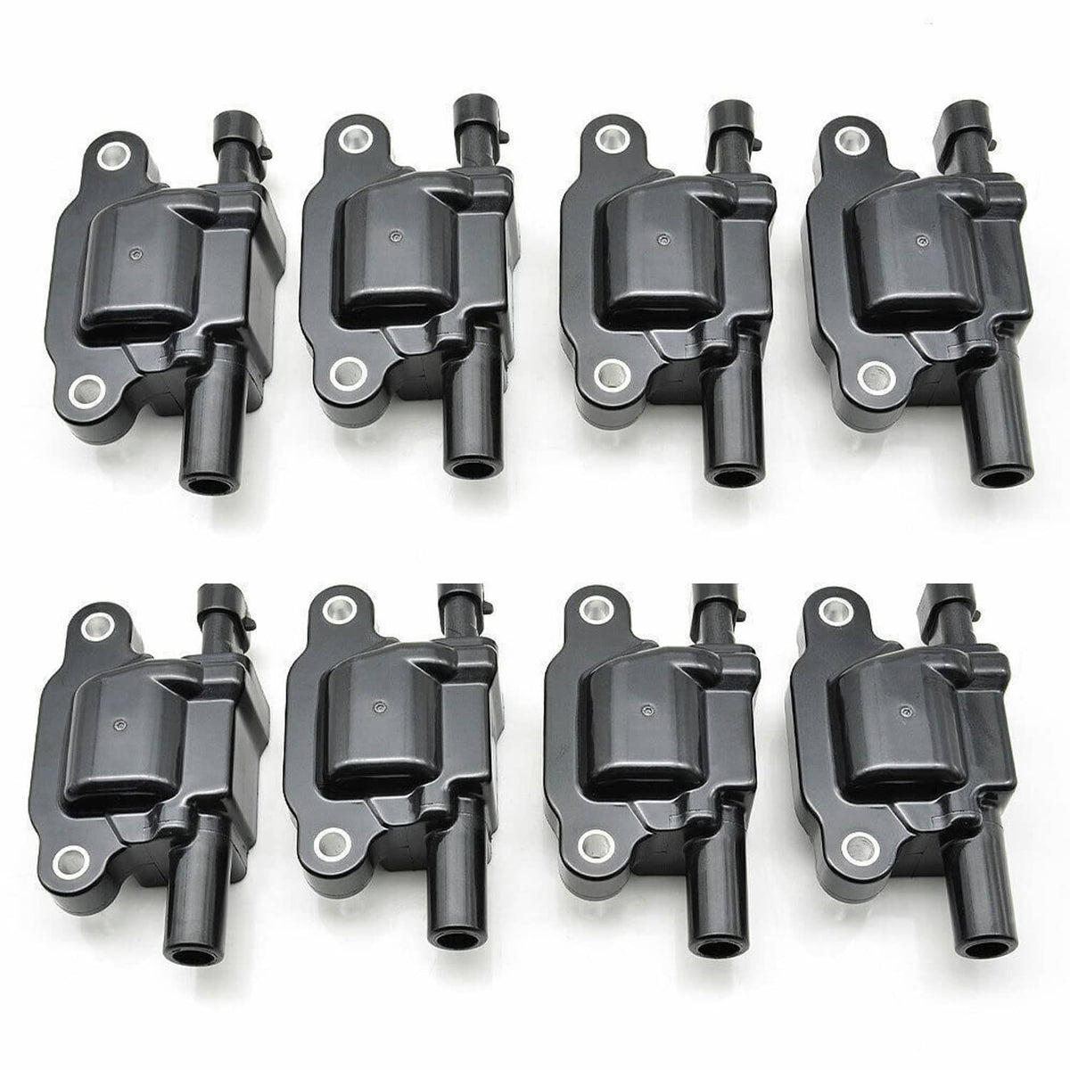 Multiple black ignition coils with mounting bases and connector stems