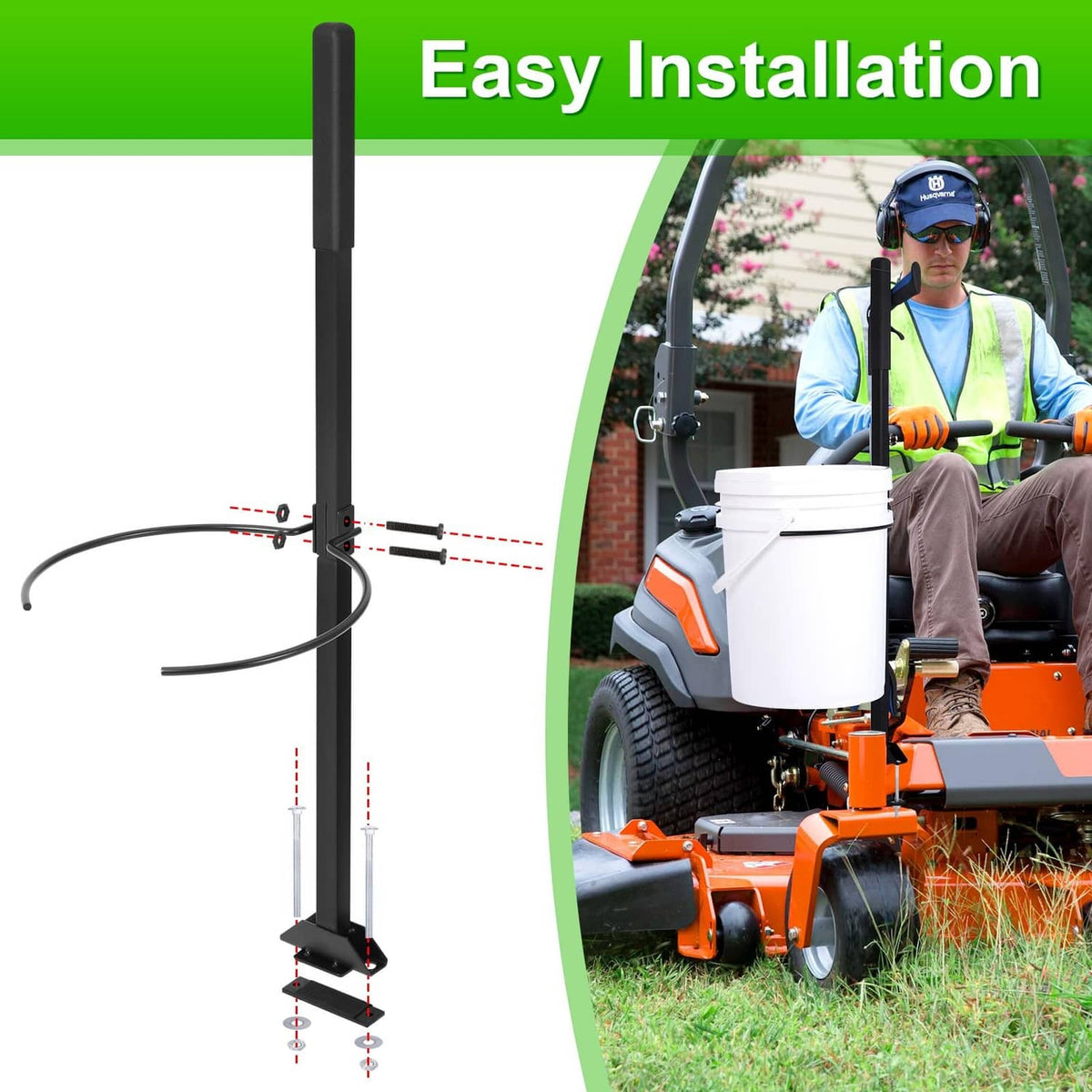 Black bucket bracket upright support with easy-install clamp base and hardware