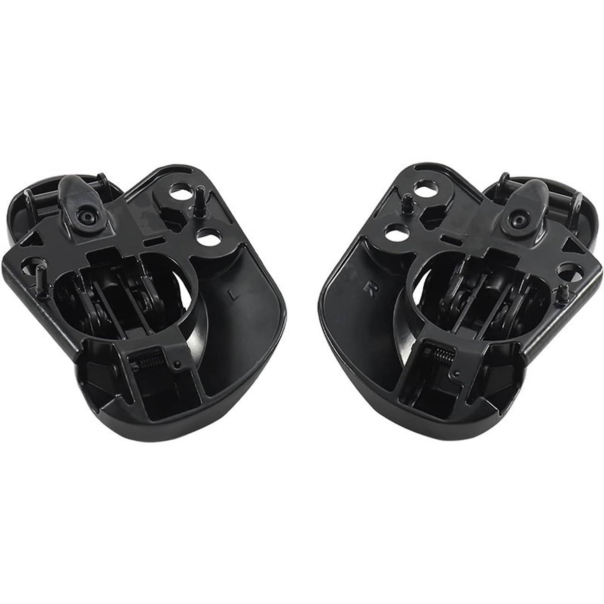 Black soft-top roof latch lock pair with exposed internal mounting brackets