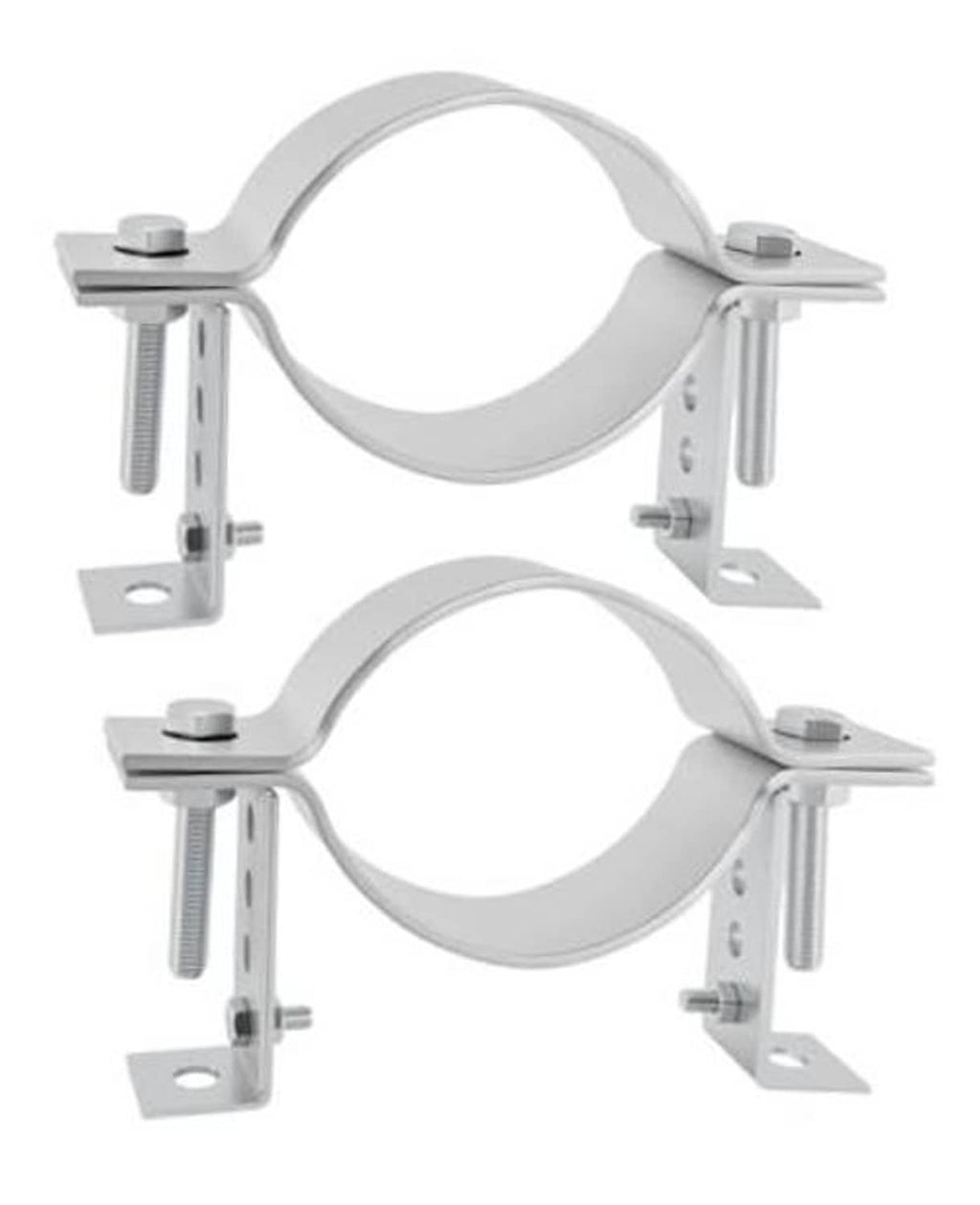 Adjustable 4-inch B-vent wall pipe brackets with split-ring clamps and steel supports