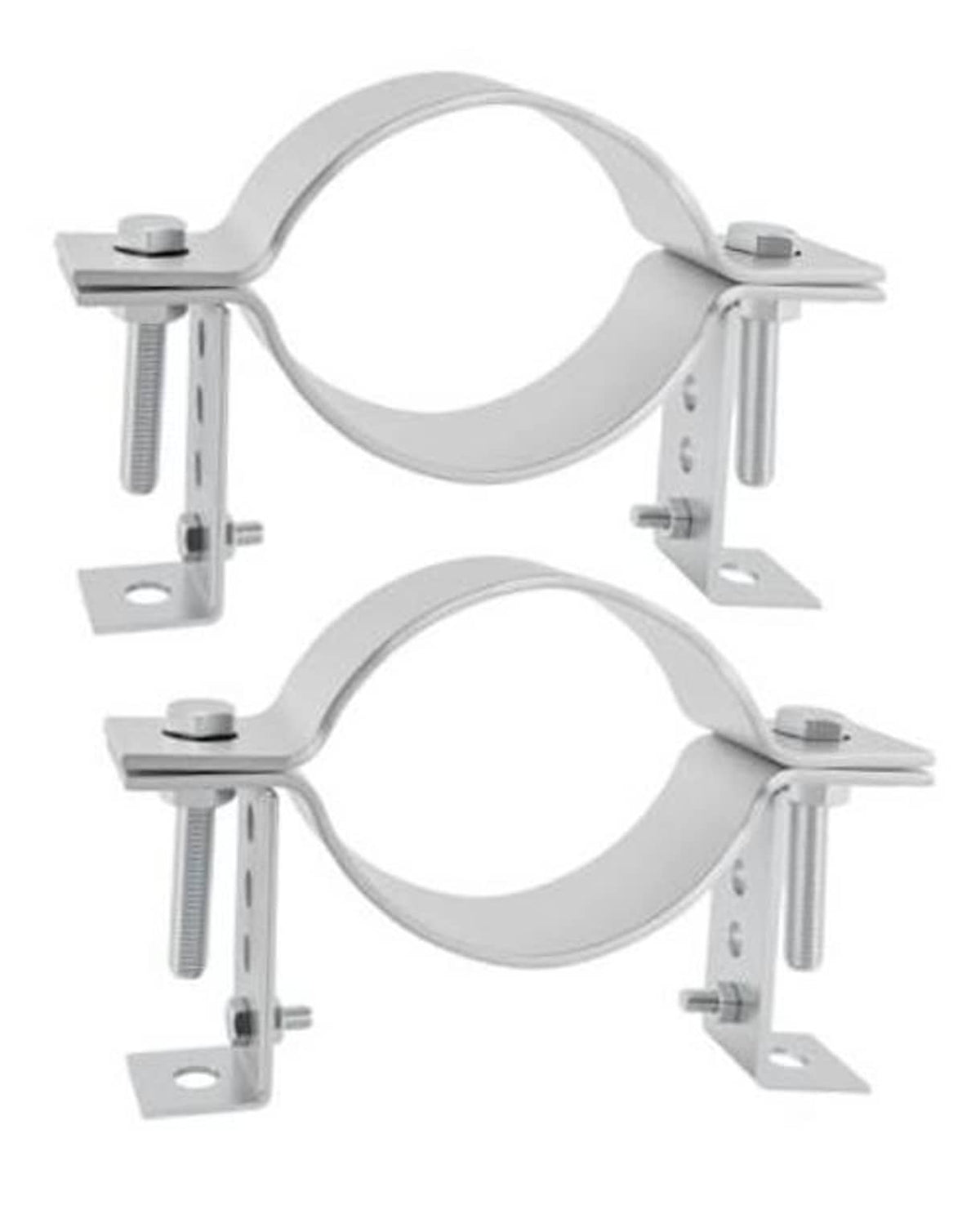 Adjustable 4-inch B-vent wall pipe brackets with split-ring clamps and steel supports