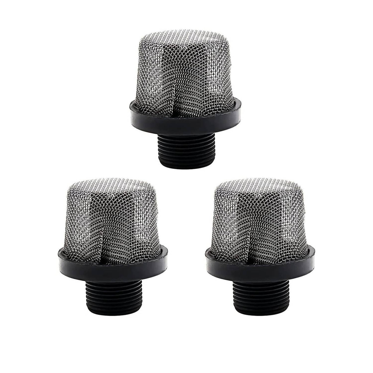 3/4 in inlet suction strainer set with steel mesh filter and black threaded base (3-pack)