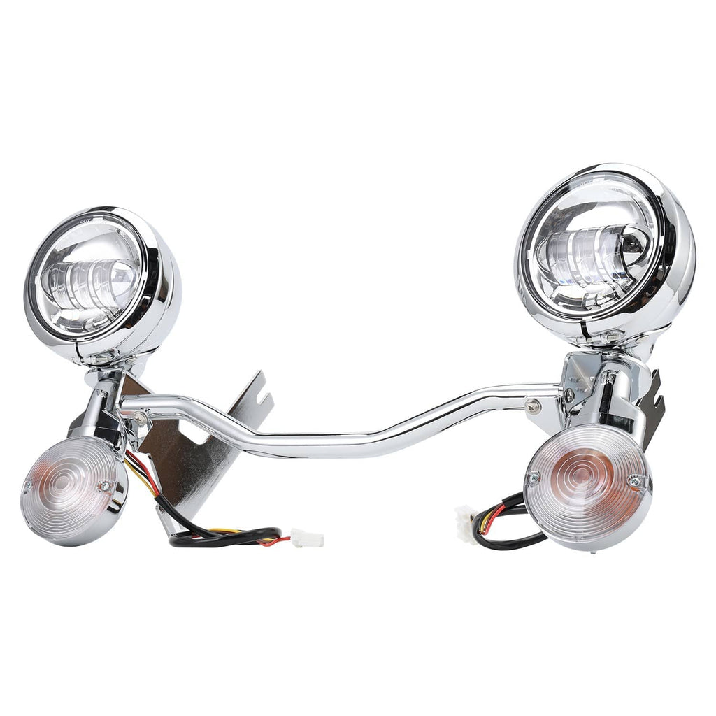 Chrome LED spot passing lights bar with amber turn signal lamps and cables