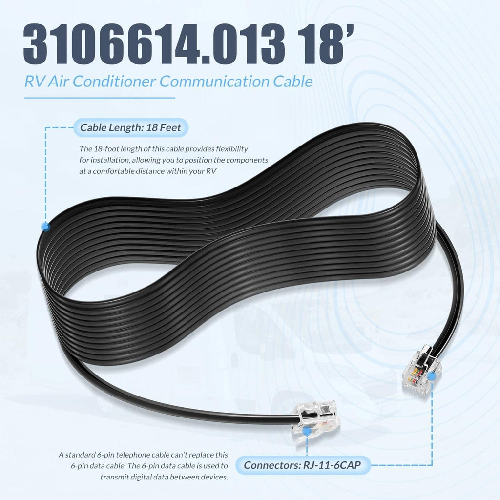Black coiled 18 ft communication cable with RJ11 modular connectors