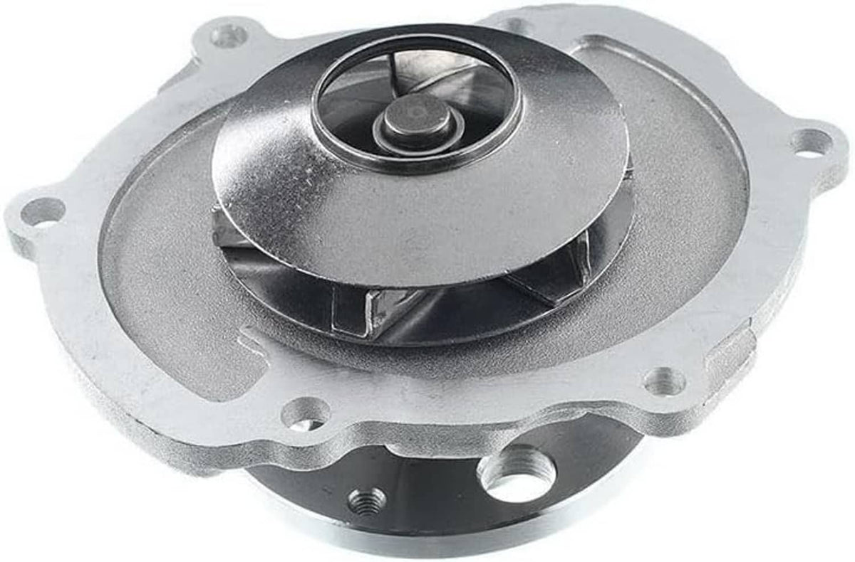 Automotive water pump with metal impeller housing and black inlet seal insert