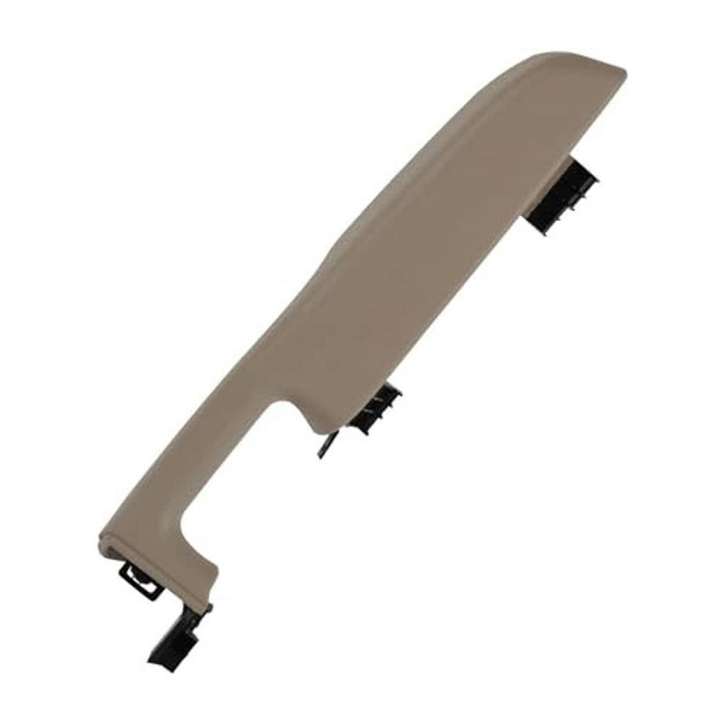 Beige front door armrest cover with grip cutout and black attachment clips