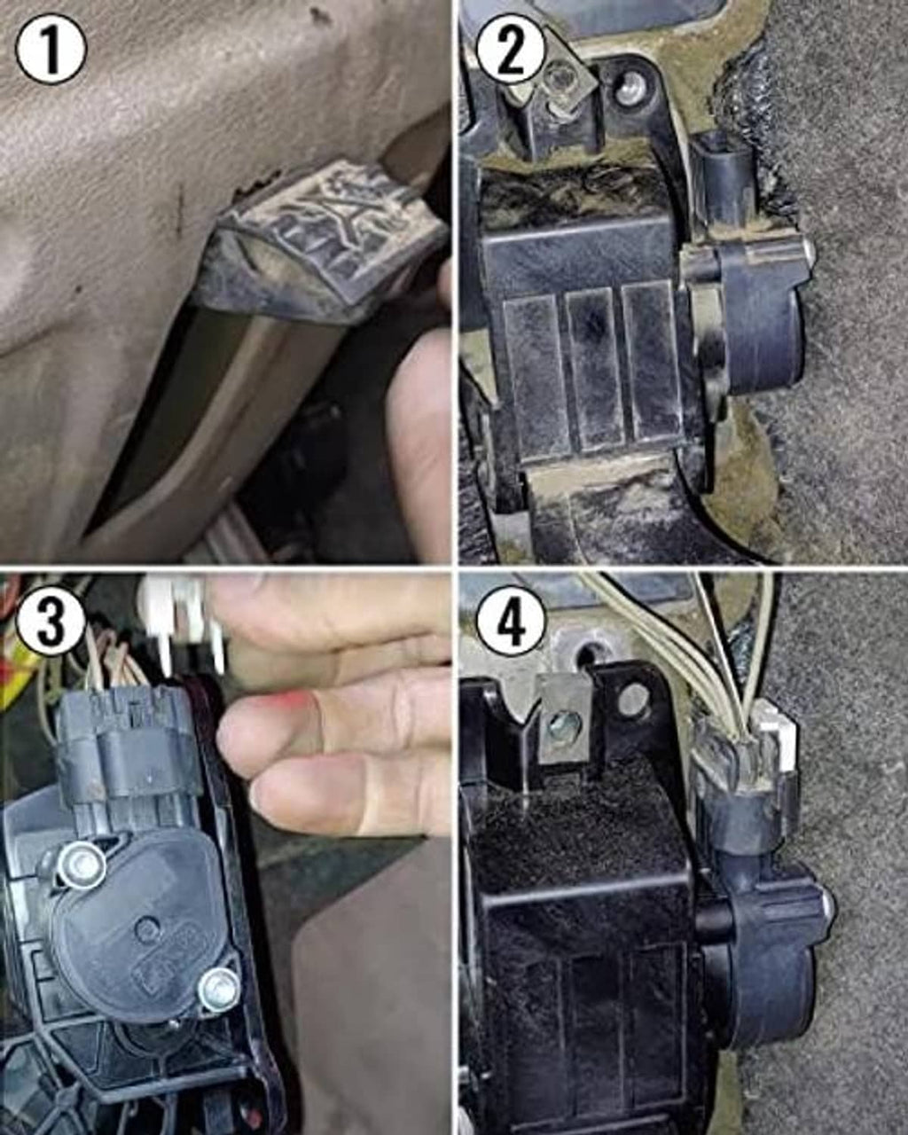 Throttle position sensor installation photos showing mounted sensor and wiring connector