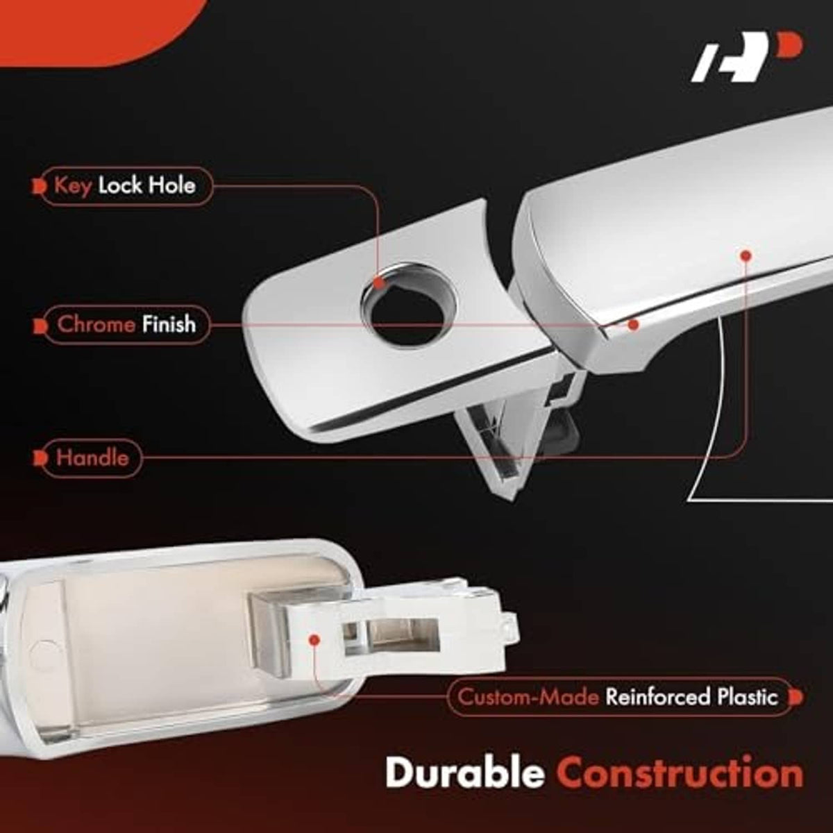 Exterior door handle assembly with key lock hole and chrome finish components