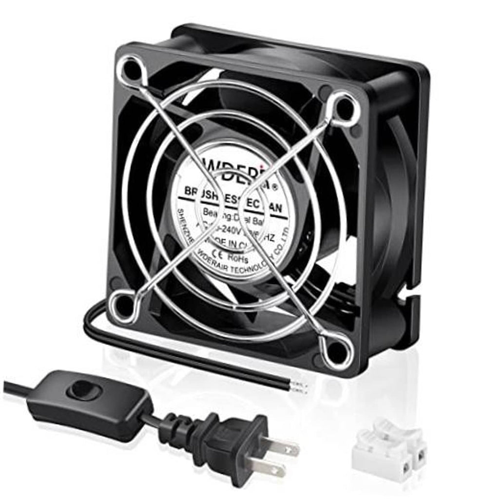 Square 60mm EC axial cooling fan with metal guard and 2-pin power lead