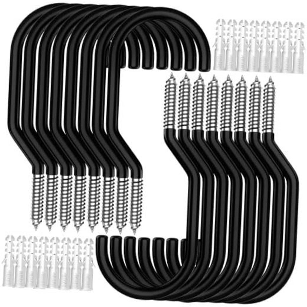 Black U-shaped bike wall hooks with mounting screws, 16-pack storage set.