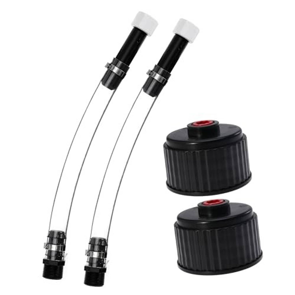 Fuel filler hose kit with two black hoses and two black ribbed adapters, red inserts