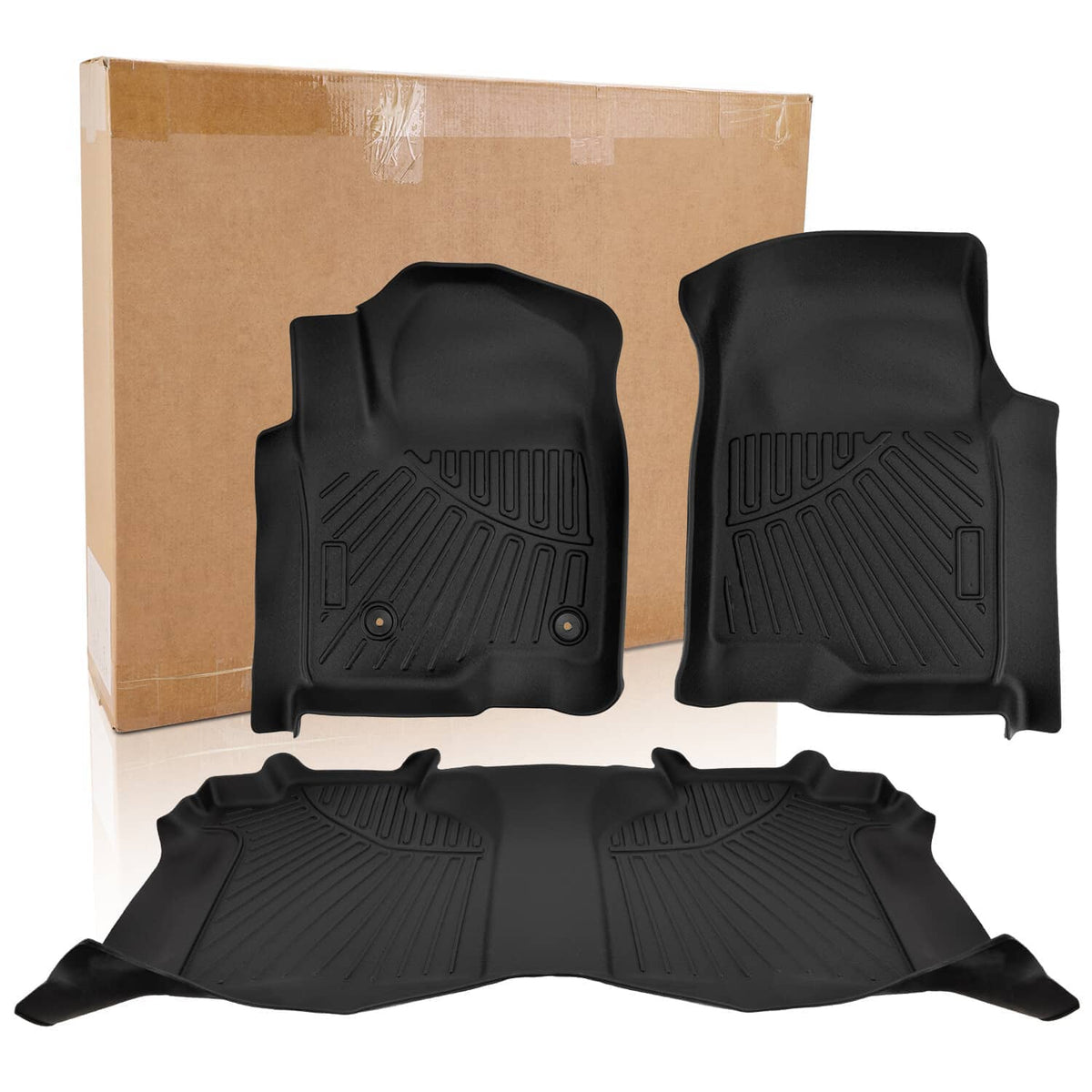 Black all-weather floor mat set with raised channels and two front footwell liners