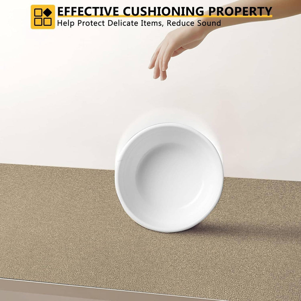 Non-slip foam shelf liner mat with cushioned surface under a white bowl