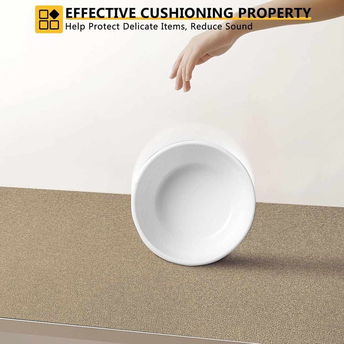 Non-slip foam shelf liner mat with cushioned surface under a white bowl