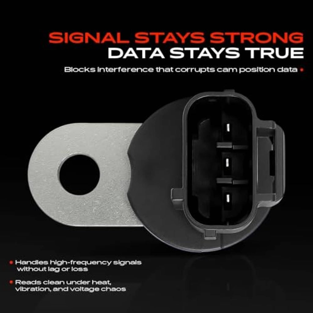 Camshaft position sensor with sealed electrical plug and metal mounting bracket