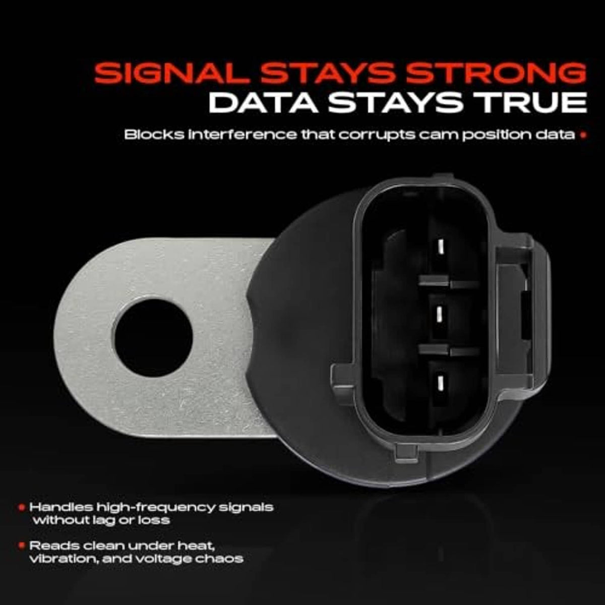 Camshaft position sensor with sealed electrical plug and metal mounting bracket
