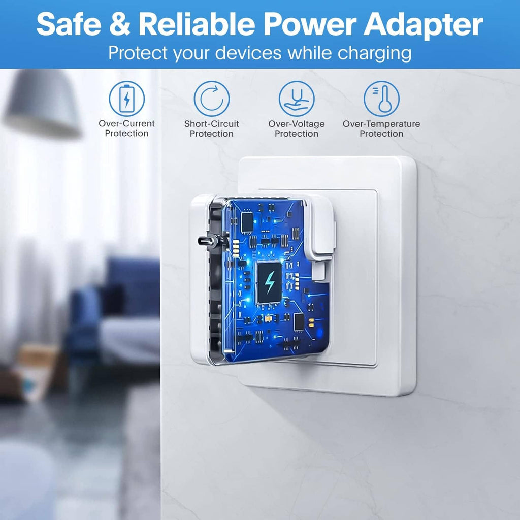 White power adapter with exposed circuit board and protection features