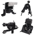 Four-piece engine and transmission mount with black brackets and silver hardware