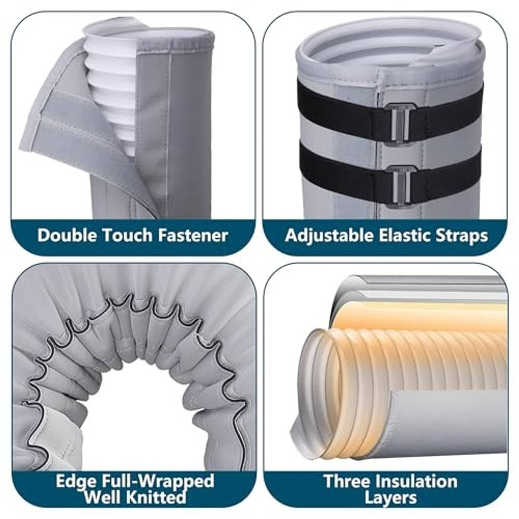Gray hose cover wrap with black adjustable elastic straps, padded insulation layers