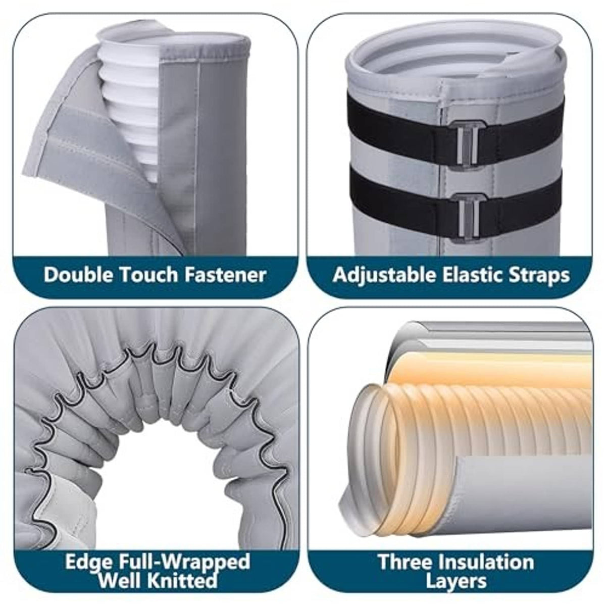 Gray hose cover wrap with black adjustable elastic straps, padded insulation layers