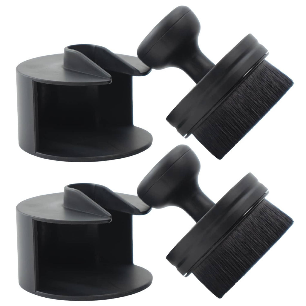 Black tire shine applicator brush set with two brush heads and holders
