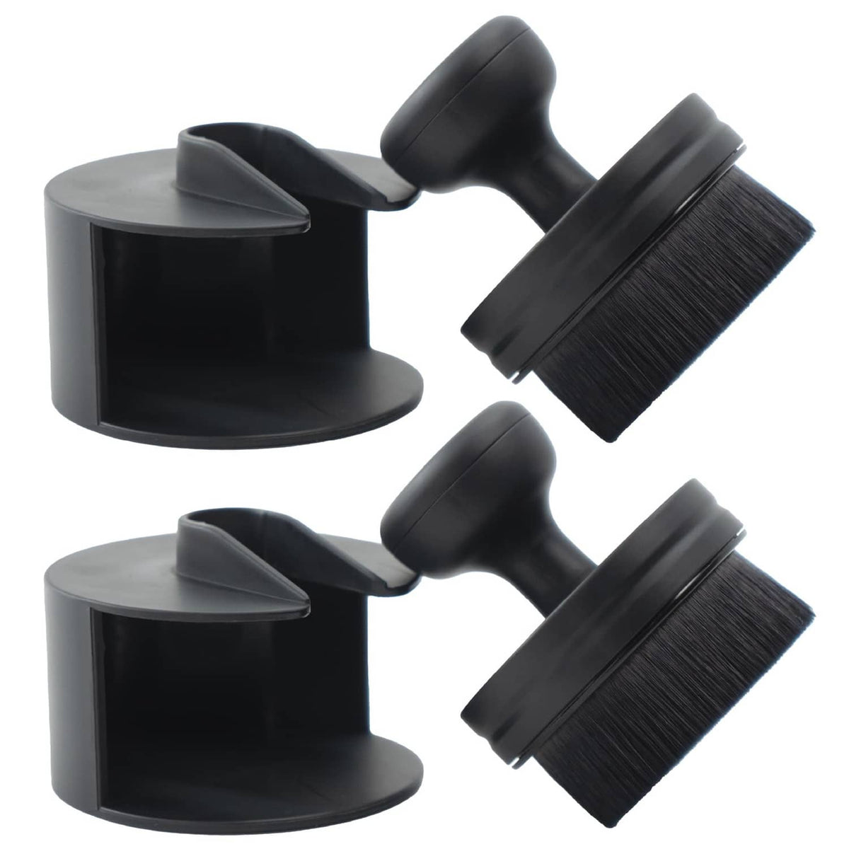 Black tire shine applicator brush set with two brush heads and holders