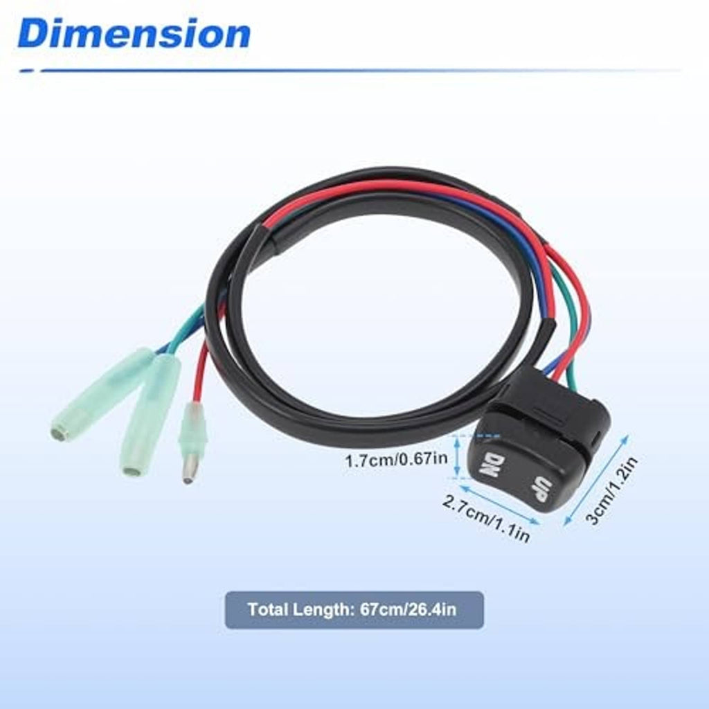 Trim tilt switch dimension diagram with black harness cable and light-green lead connectors