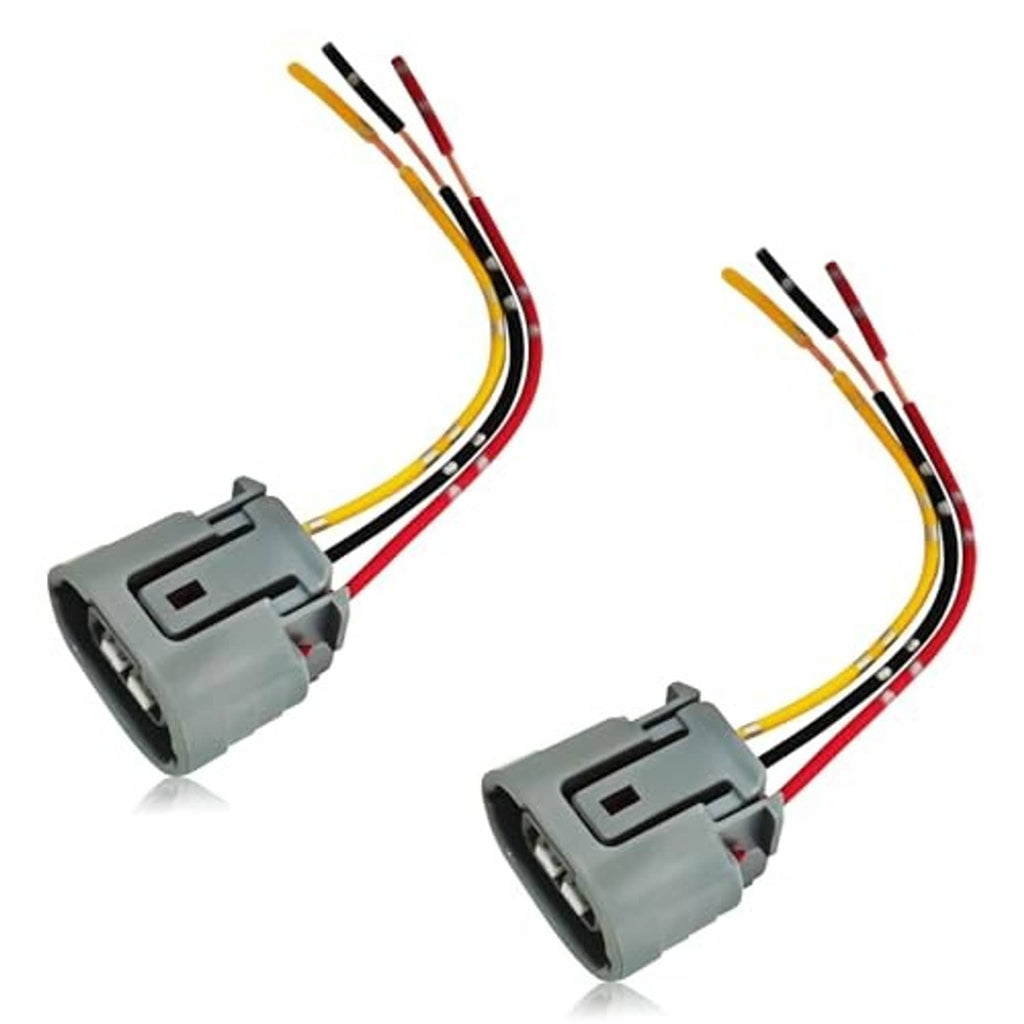 Pair of gray 3-pin alternator connector plugs with yellow, red, and black wire leads