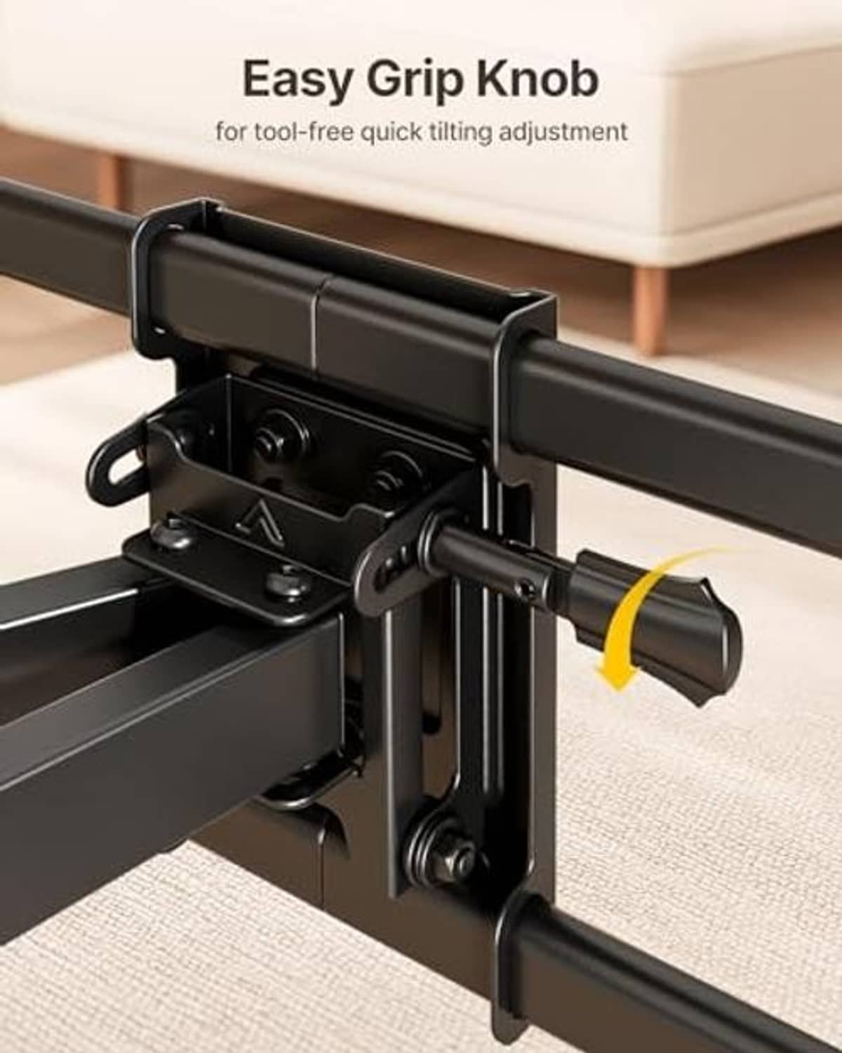 Black TV wall mount with easy-grip knob for tool-free tilting adjustment