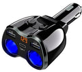 Dual USB Type-C car charger splitter with LED display and blue ports