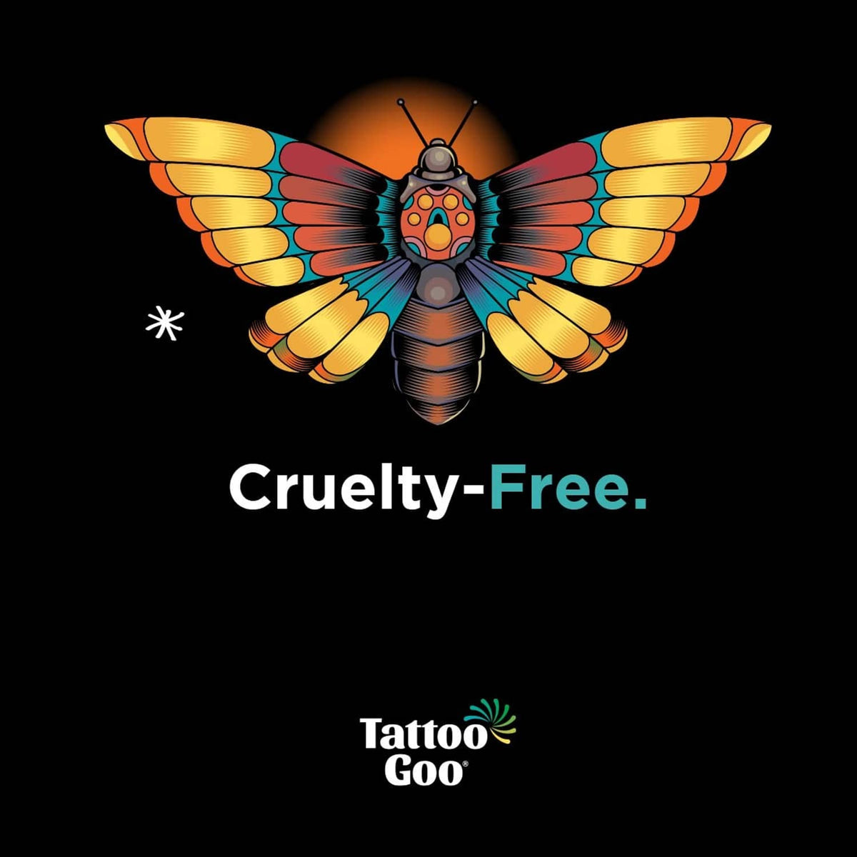 Tattoo Goo cruelty-free care label card with butterfly graphic