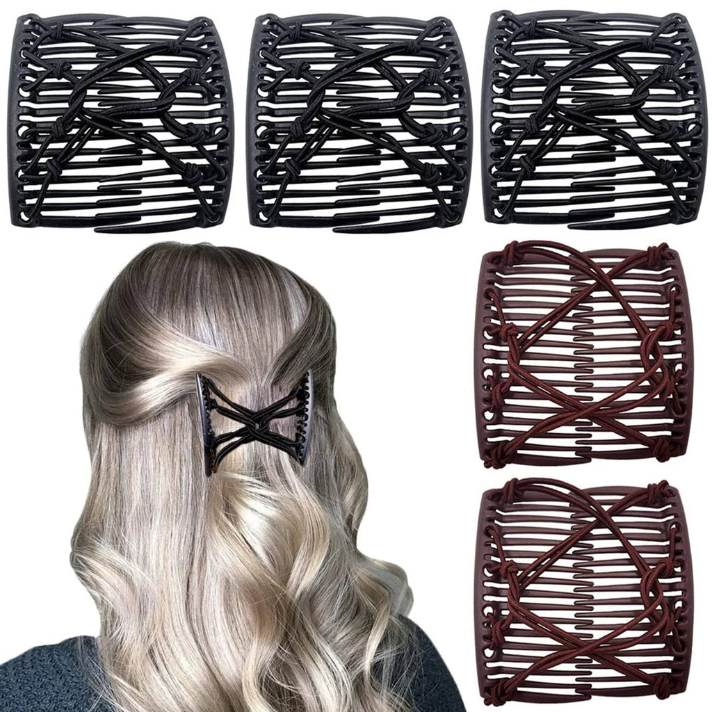 Five-piece hair comb fork set: three black and two burgundy elastic clips