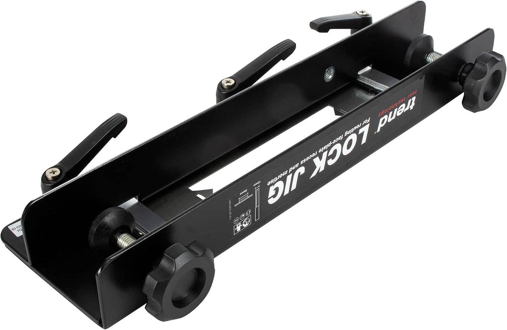 Professional lock jig with black frame and metal guide, adjustable fence arms